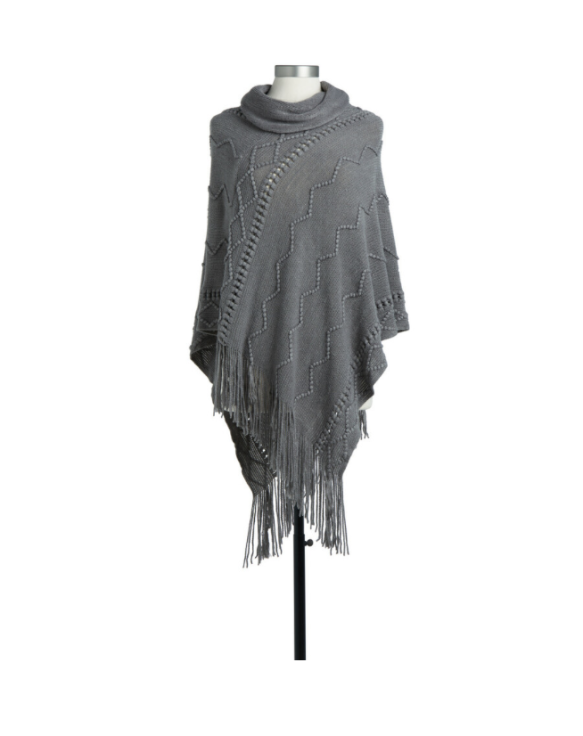 Textured Cowl Neck Poncho Textured Cowl Neck Poncho